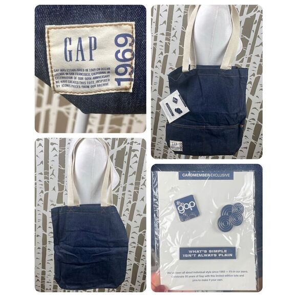 GAP Denim Tote with Pins NEW - Picture 1 of 10